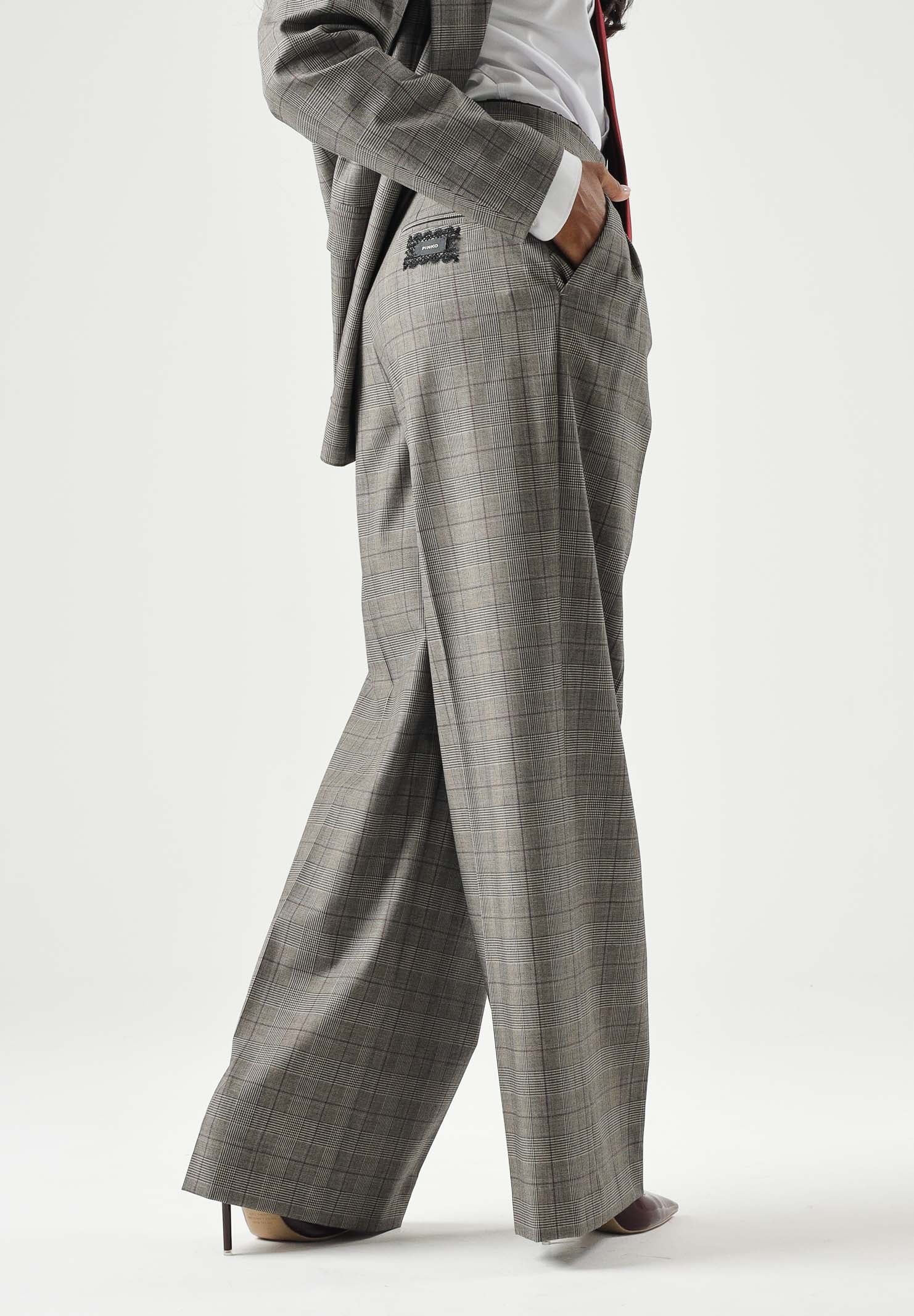 PINKO Pantaloni eleganti PLUMERIA beige-bordeaux da donna con fantasia check e dettaglio sartoriale. 107476A3FF CYZ PINKO 