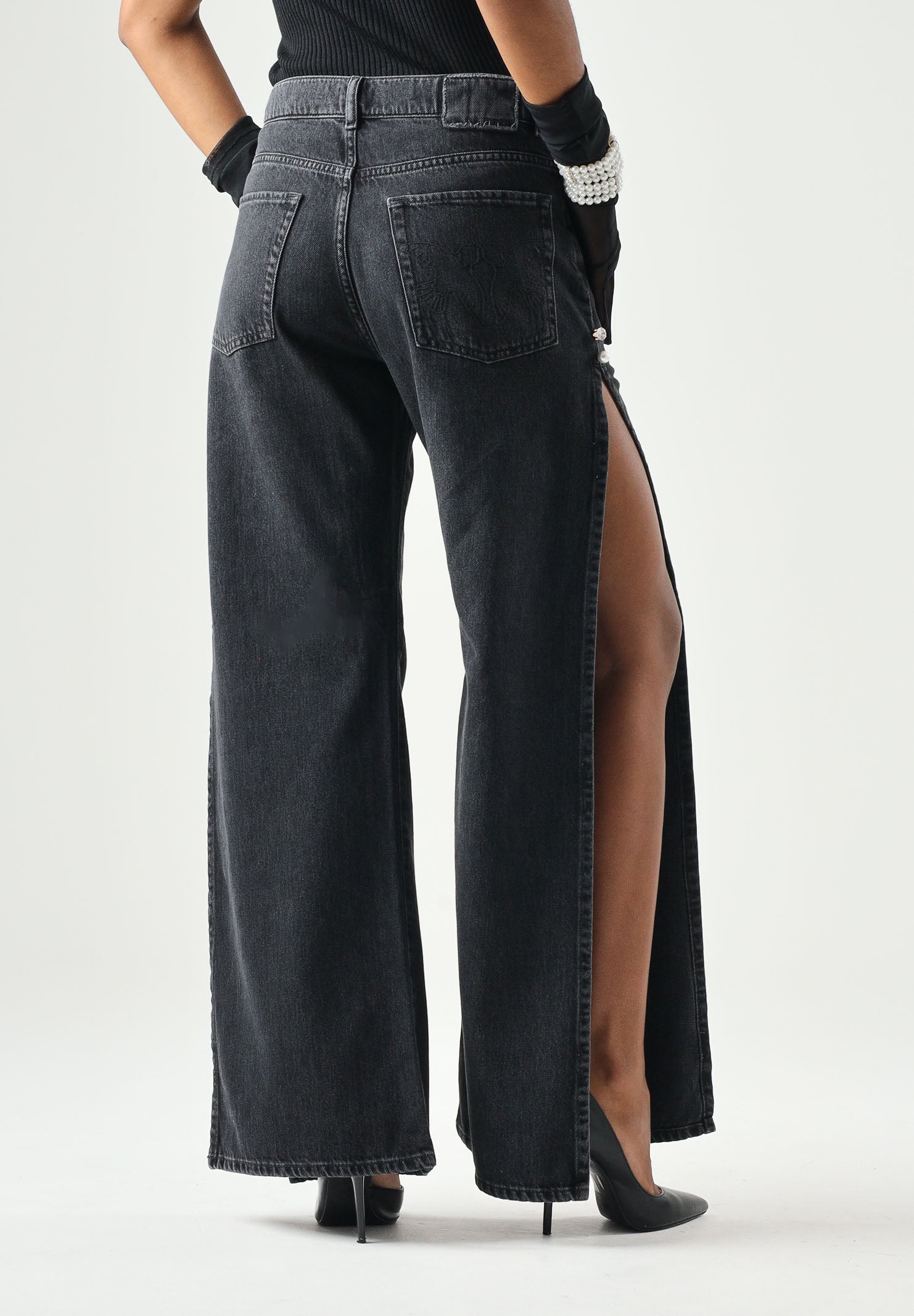 PINKO Jeans WANDA wide leg nero-limousine da donna. 107499A3KM Z99 PINKO 