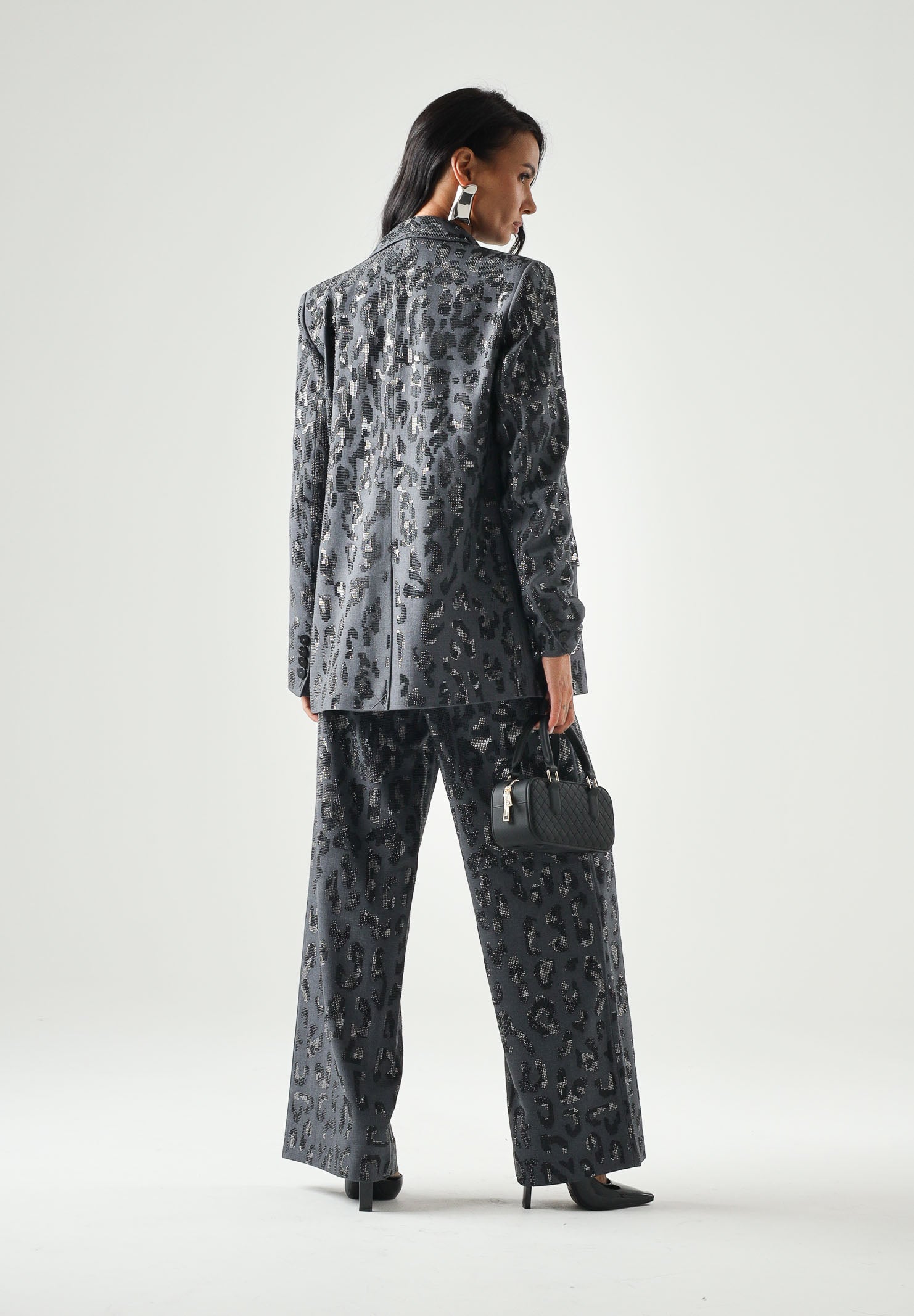 PINKO Giacca JAGUAR doppiopetto dark grigio, grigio scuro da donna <BR/> con motivo jaguar in microstrass. 107519A3GO I90 PINKO 