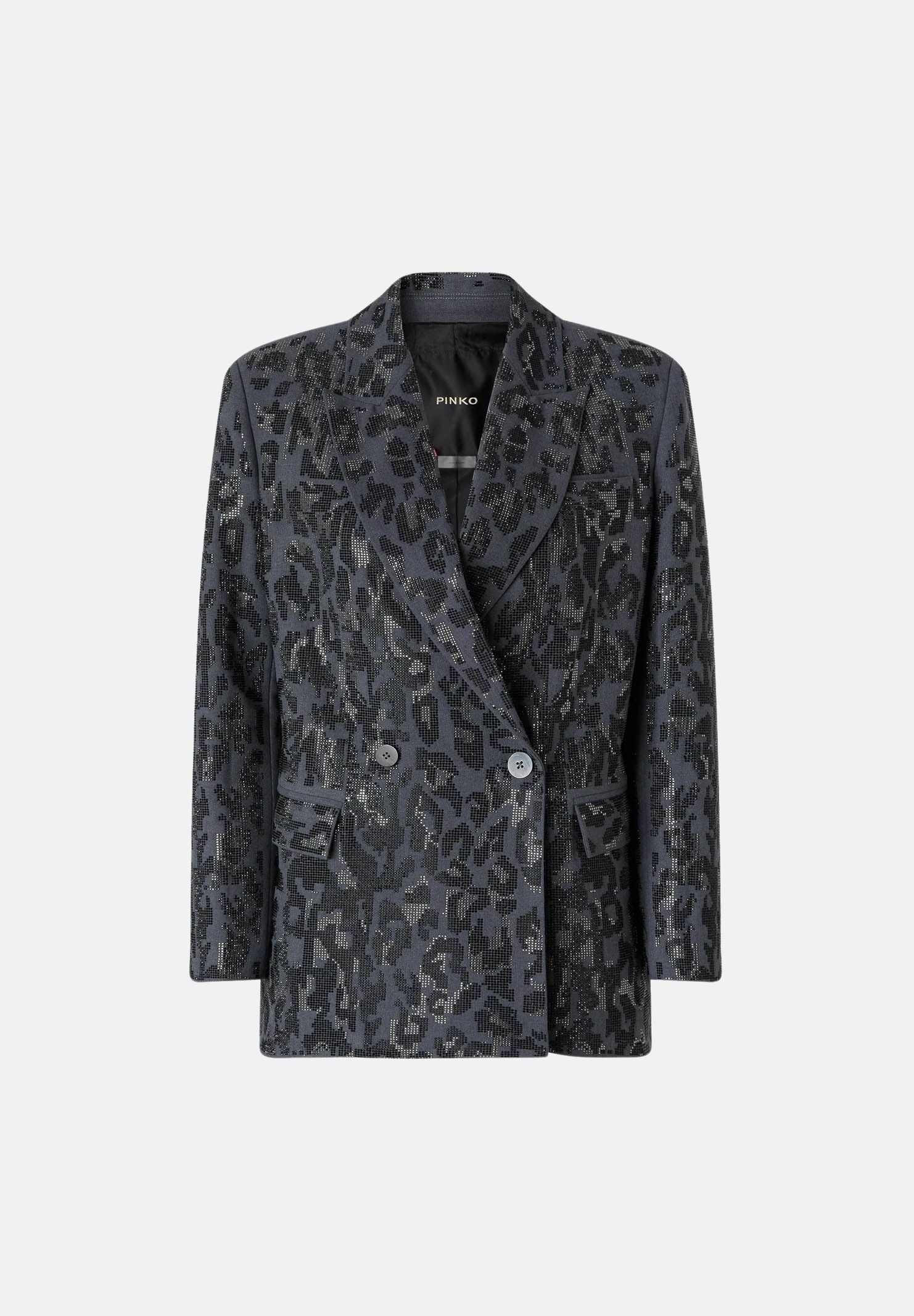 PINKO Giacca JAGUAR doppiopetto dark grigio, grigio scuro da donna <BR/> con motivo jaguar in microstrass. 107519A3GO I90 PINKO 