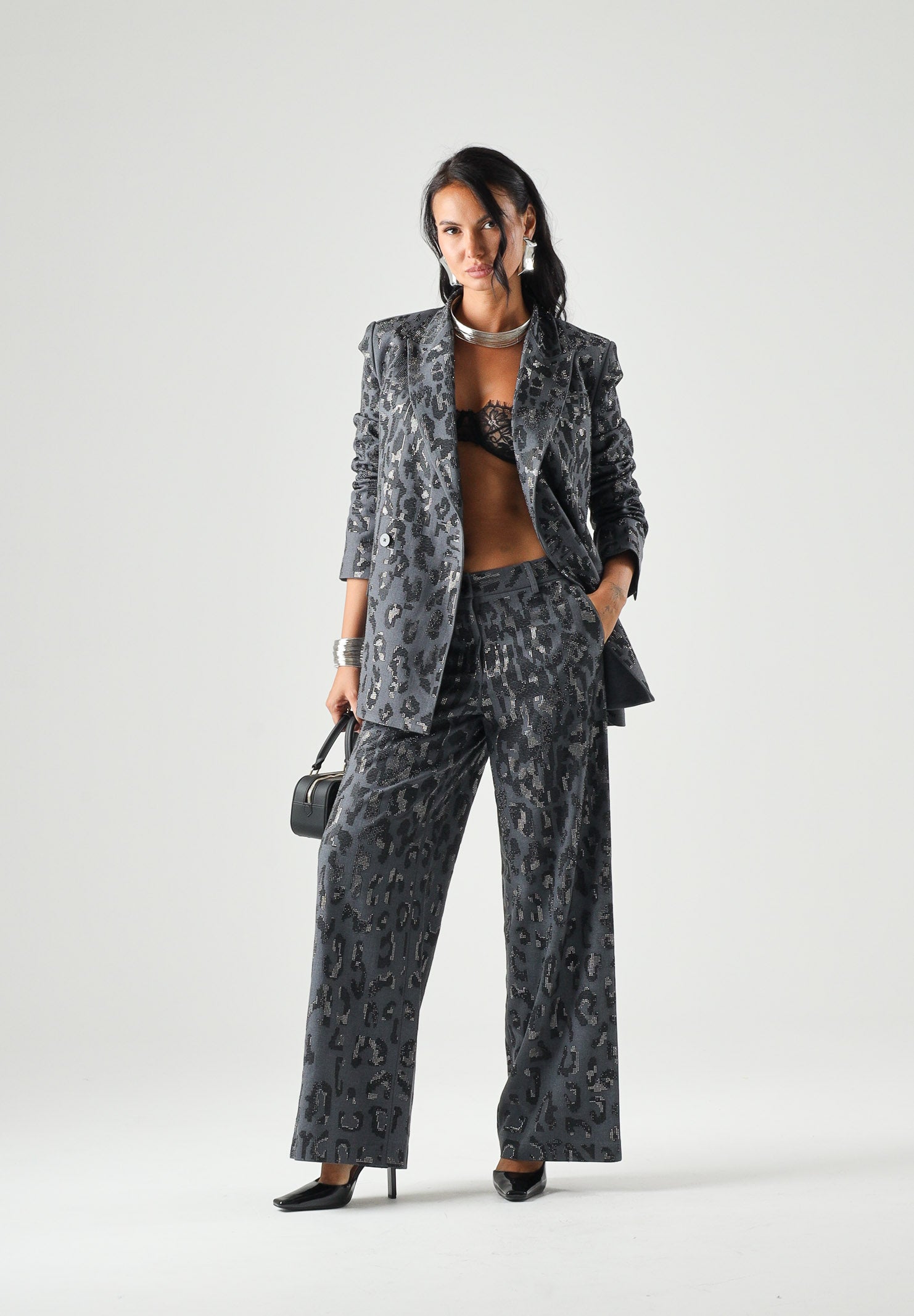 PINKO Pantaloni JEEP grey dark, grigio scuro da donna  con stampa animalier 107520A3GO I90 PINKO 