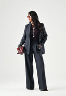 PINKO Pantaloni PHAIUS palazzo in misto lana blu, da donna, con motivo a spiga effetto mosso. 107560A3IF G03 PINKO 
