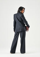 PINKO Pantaloni PHAIUS palazzo in misto lana blu, da donna, con motivo a spiga effetto mosso. 107560A3IF G03 PINKO 