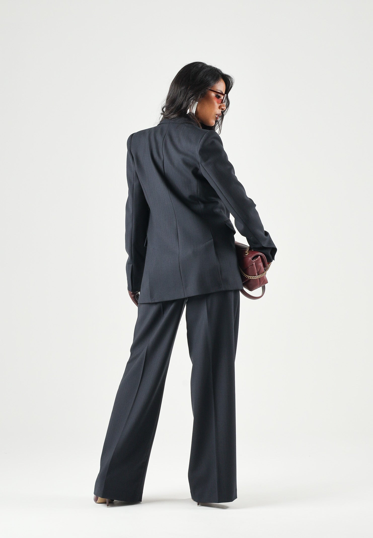 PINKO Pantaloni PHAIUS palazzo in misto lana blu, da donna, con motivo a spiga effetto mosso. 107560A3IF G03 PINKO 