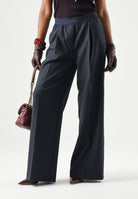PINKO Pantaloni PHAIUS palazzo in misto lana blu, da donna, con motivo a spiga effetto mosso. 107560A3IF G03 PINKO 