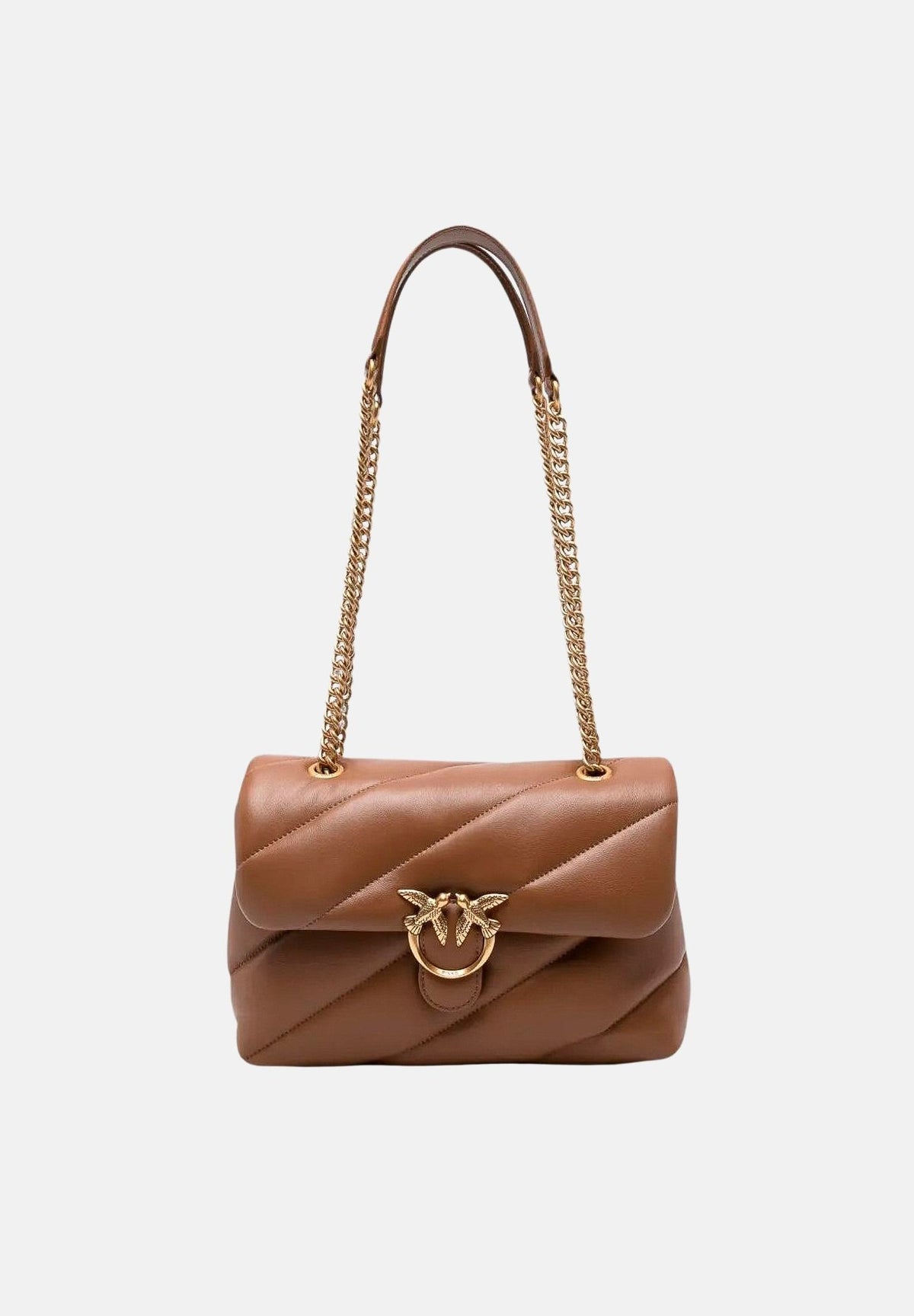 PINKO Borsa a tracolla Love Puff Classic marrone cognac per donna con trapuntatura chevron 107616A0F2 M37Q PINKO 
