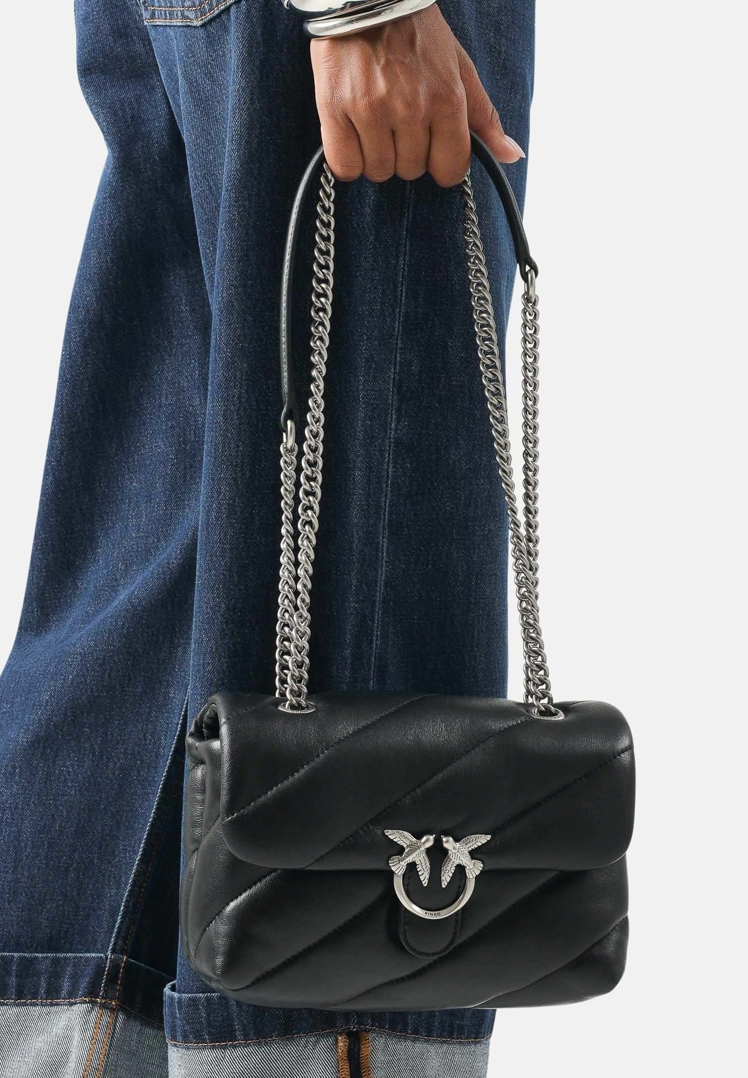 PINKO Borsa LOVE PUFF CLASSIC old silver-nero da donna con maxi trapuntatura obliqua 107616A0F2 Z99O PINKO 