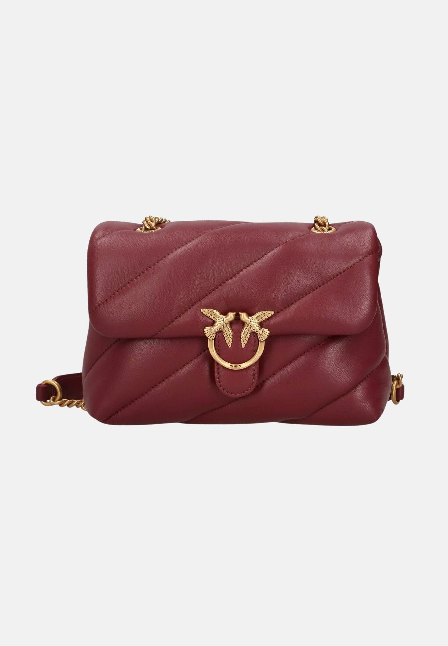 PINKO Borsa LOVE PUFF MINI Ribes Intenso-Antique Gold Bordeaux da donna con maxi trapuntatura obliqua 107617A0F2 WW5Q PINKO 
