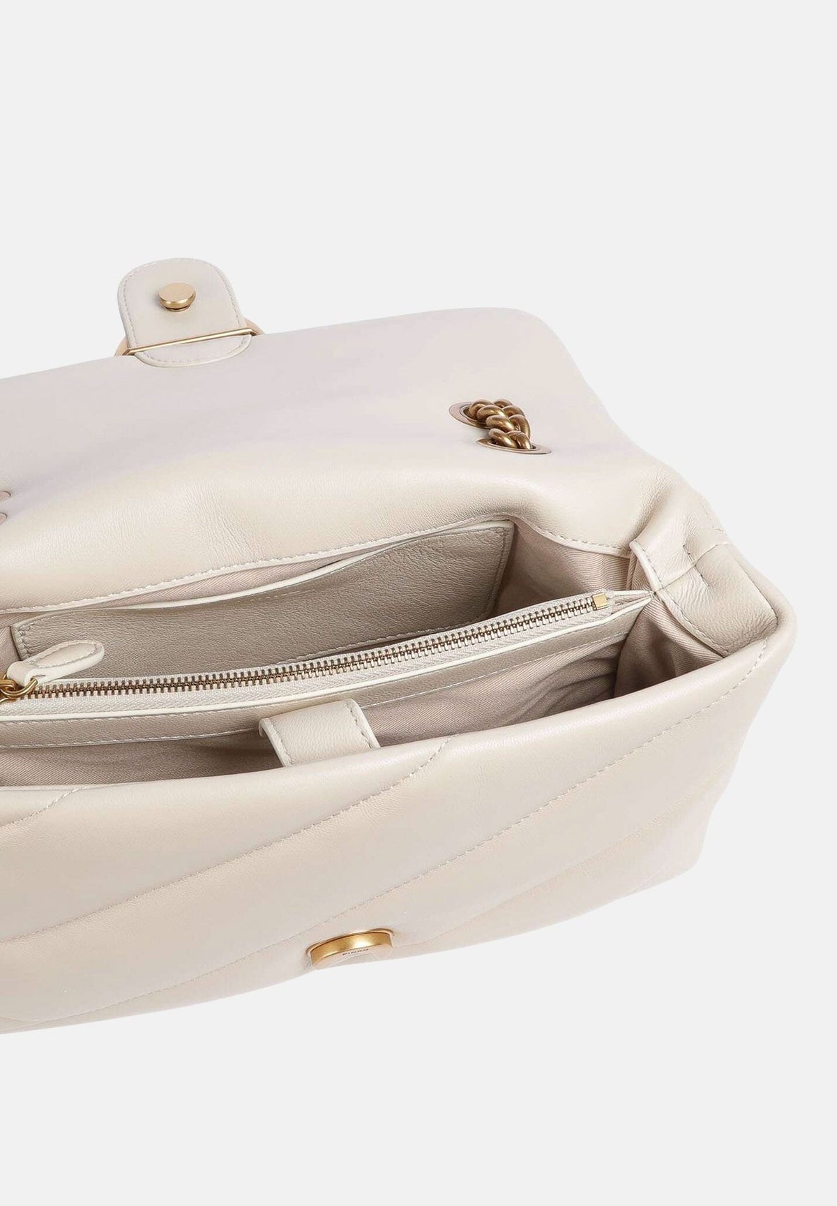 PINKO Borsa LOVE PUFF MINI seta-antique gold bianco da donna con maxi trapuntatura obliqua e fibbia Love Birds<BR/> 107617A0F2 Z14Q PINKO 