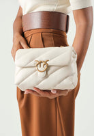 PINKO Borsa LOVE PUFF MINI seta-antique gold bianco da donna con maxi trapuntatura obliqua e fibbia Love Birds<BR/> 107617A0F2 Z14Q PINKO 