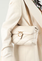 PINKO Borsa LOVE PUFF MINI seta-antique gold bianco da donna con maxi trapuntatura obliqua e fibbia Love Birds<BR/> 107617A0F2 Z14Q PINKO 