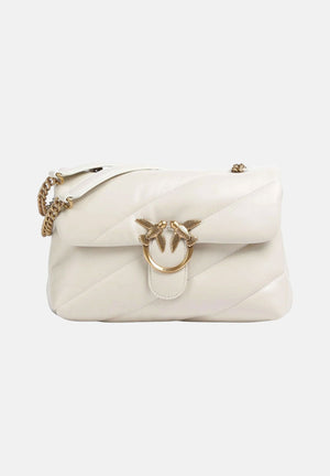 PINKO Borsa LOVE PUFF MINI seta-antique gold bianco da donna con maxi trapuntatura obliqua e fibbia Love Birds<BR/> 107617A0F2 Z14Q PINKO 