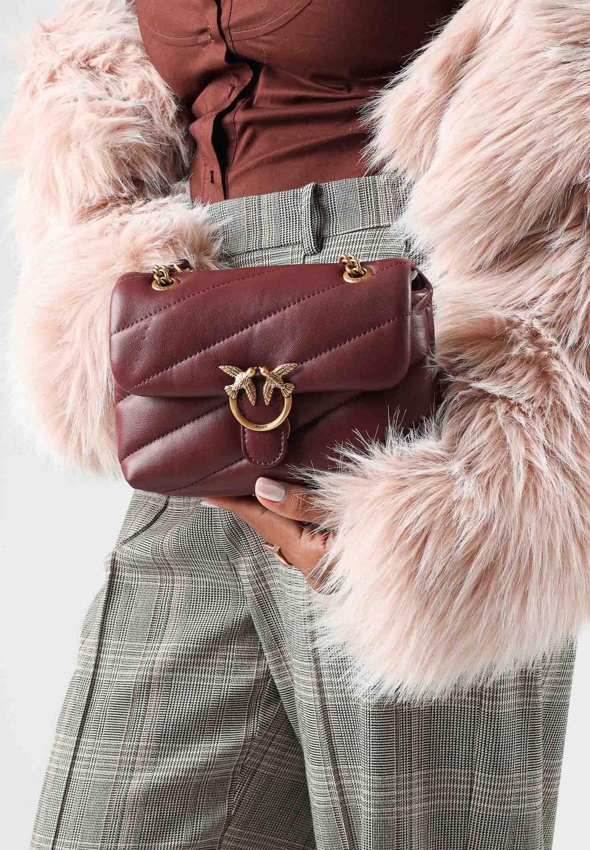PINKO Borsa LOVE PUFF BABY Ribes intenso bordeaux da donna con trapuntatura chevron 107618A0F2 WW5Q PINKO 
