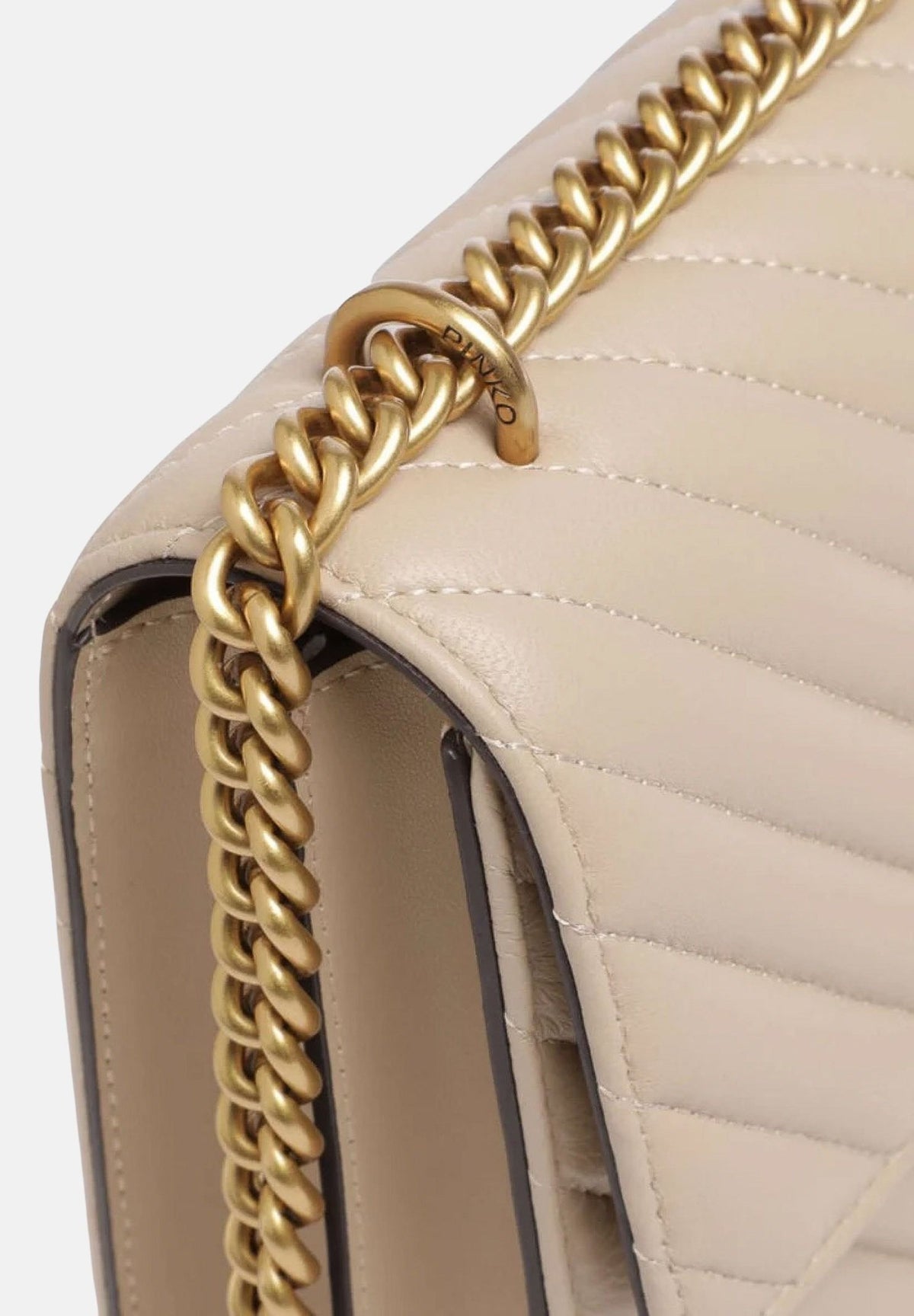 PINKO Borsa a tracolla LOVE BAG ONE CHEVRON NEW BUCKLE Beige da donna, in nappa trapuntata con fibbia Love Birds.<BR/> 107619A0GK C50Q PINKO 