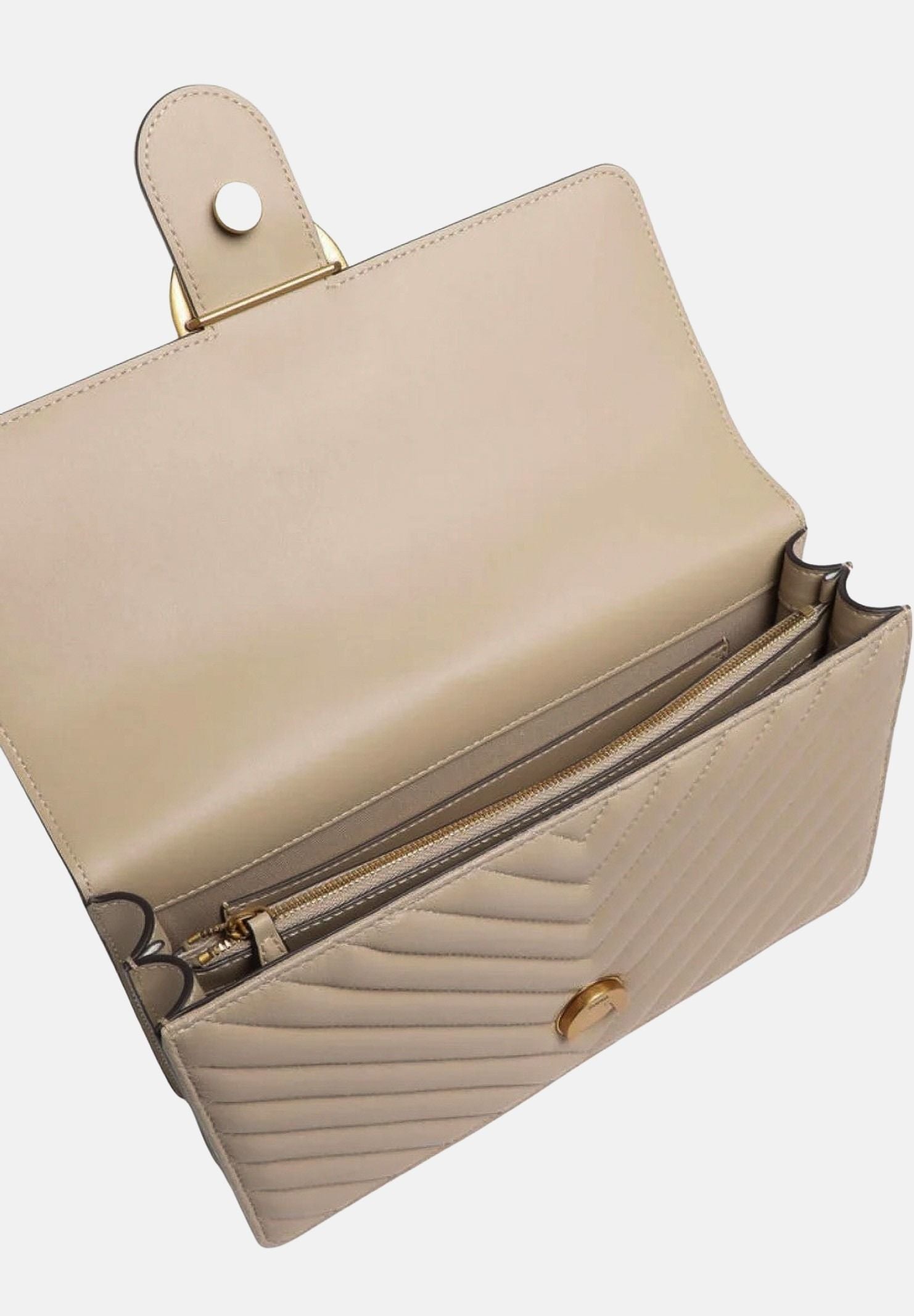 PINKO Borsa a tracolla LOVE BAG ONE CHEVRON NEW BUCKLE Beige da donna, in nappa trapuntata con fibbia Love Birds.<BR/> 107619A0GK C50Q PINKO 
