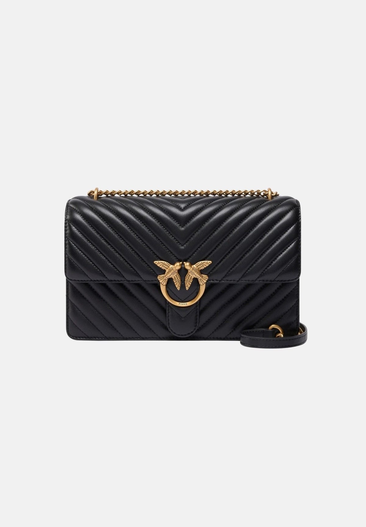PINKO Borsa a tracolla LOVE CLASSIC MEDIUM CHEVRON nera da donna con fibbia Love Birds Diamond 107619A0GK Z99Q PINKO 