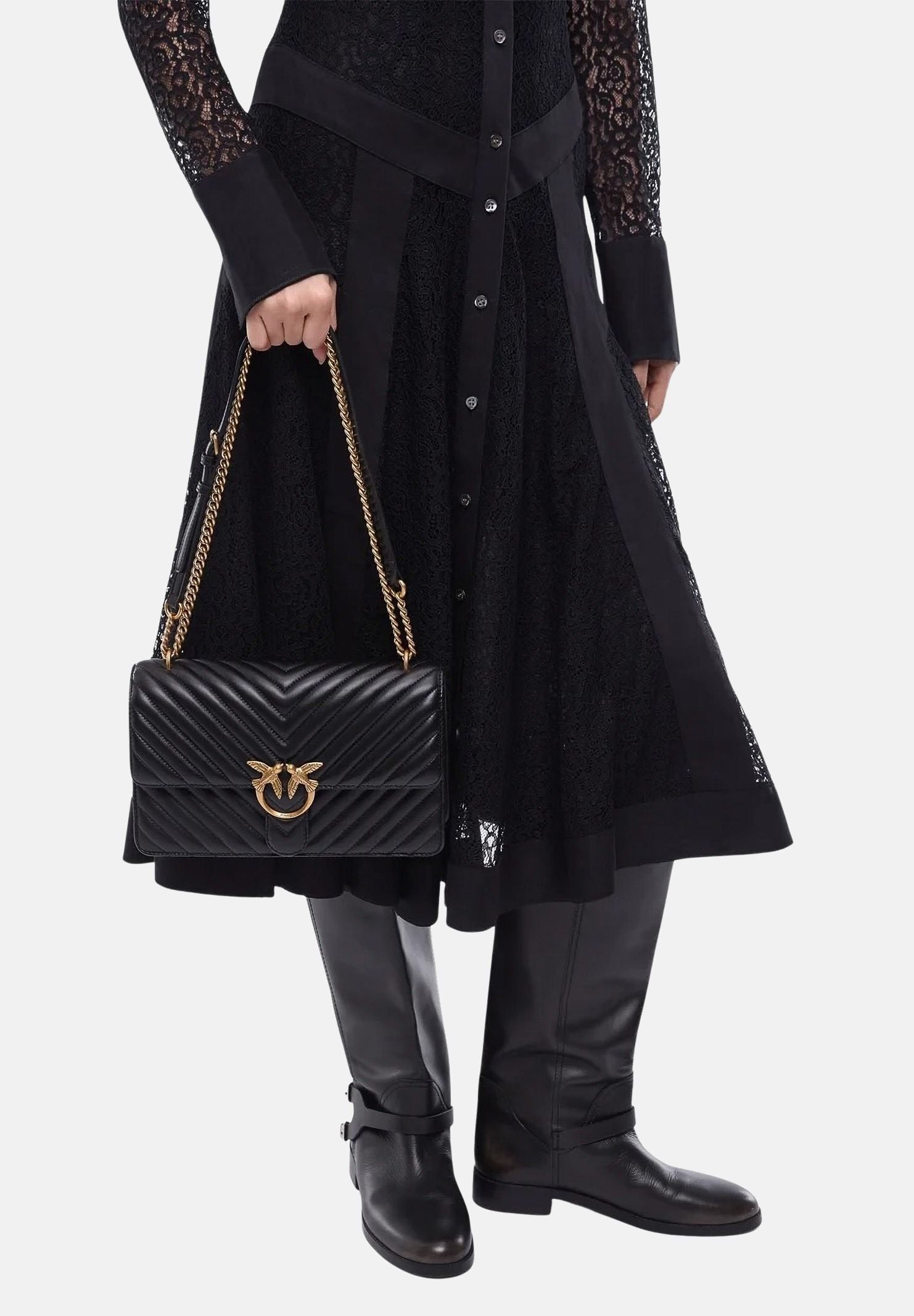 PINKO Borsa a tracolla LOVE CLASSIC CHEVRON nera da donna<BR/> con fibbia Love Birds Diamond 107619A0GK Z99Q PINKO 