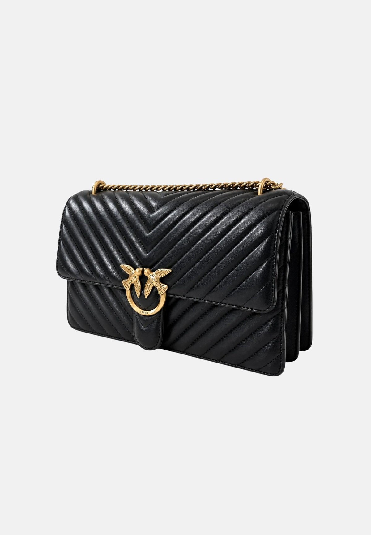 PINKO Borsa a tracolla nera per donna con elegante motivo trapuntato a chevron e iconica fibbia metallica Love Birds. 107620A0GK Z99Q PINKO 