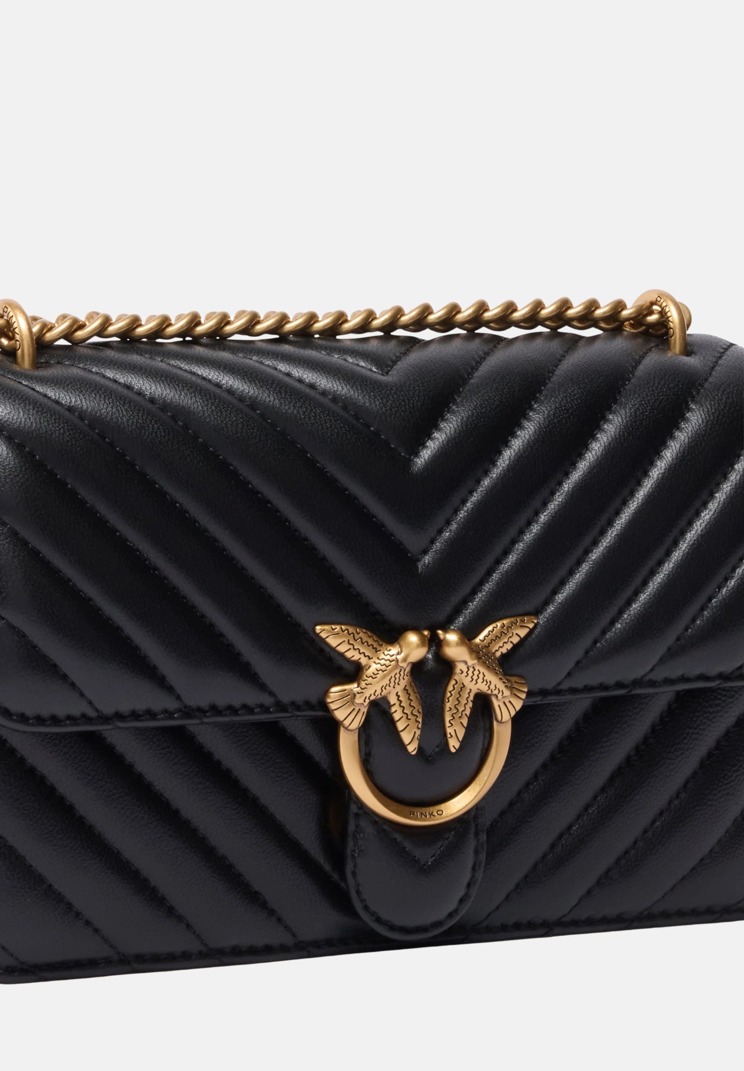 PINKO Borsa a tracolla nera per donna con elegante motivo trapuntato a chevron e iconica fibbia metallica Love Birds. 107620A0GK Z99Q PINKO 