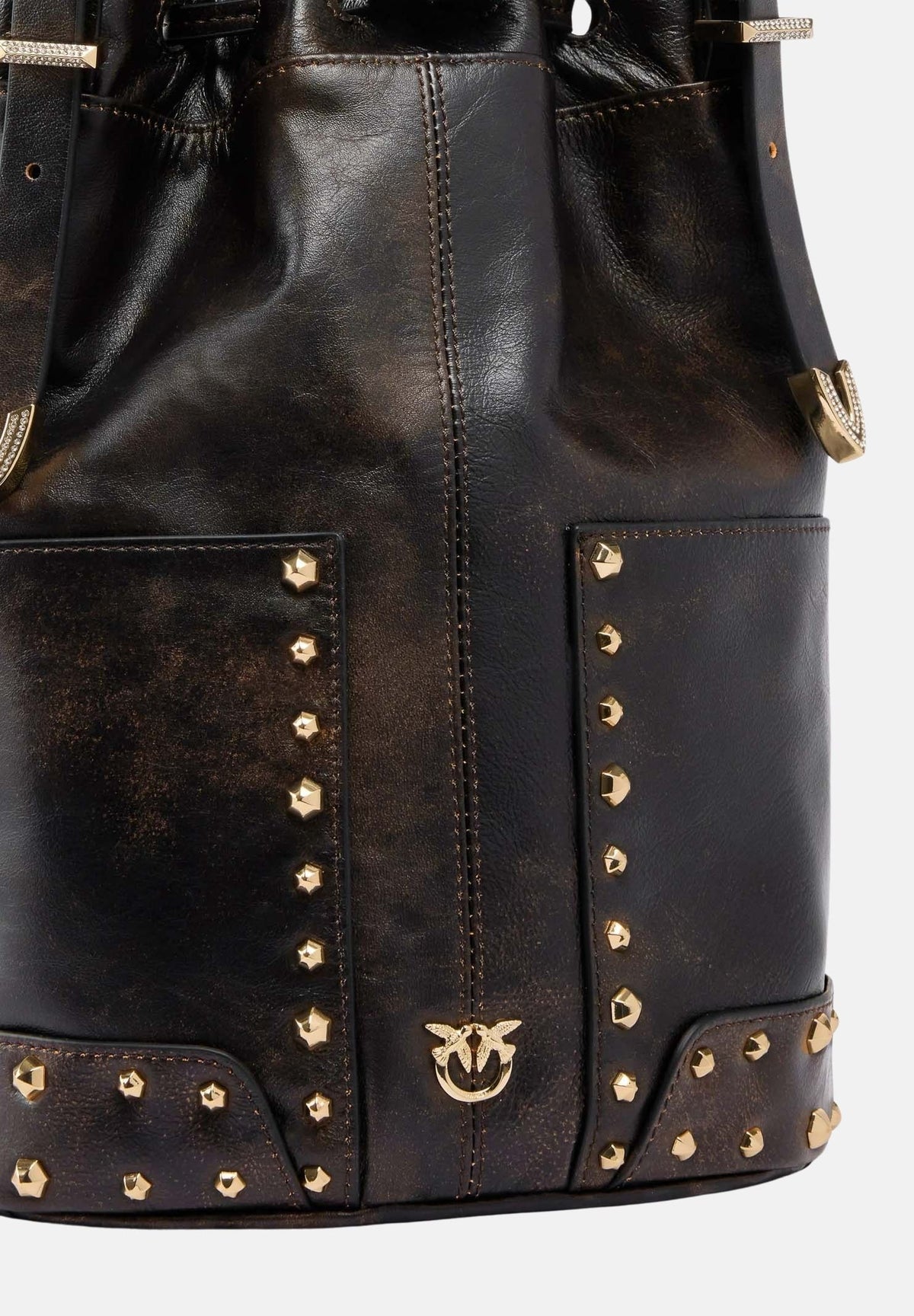 PINKO Borsa mini a tracolla dark brown-gold marrone scuro da donna  con finitura liscia 107652A3MA L64Y PINKO 