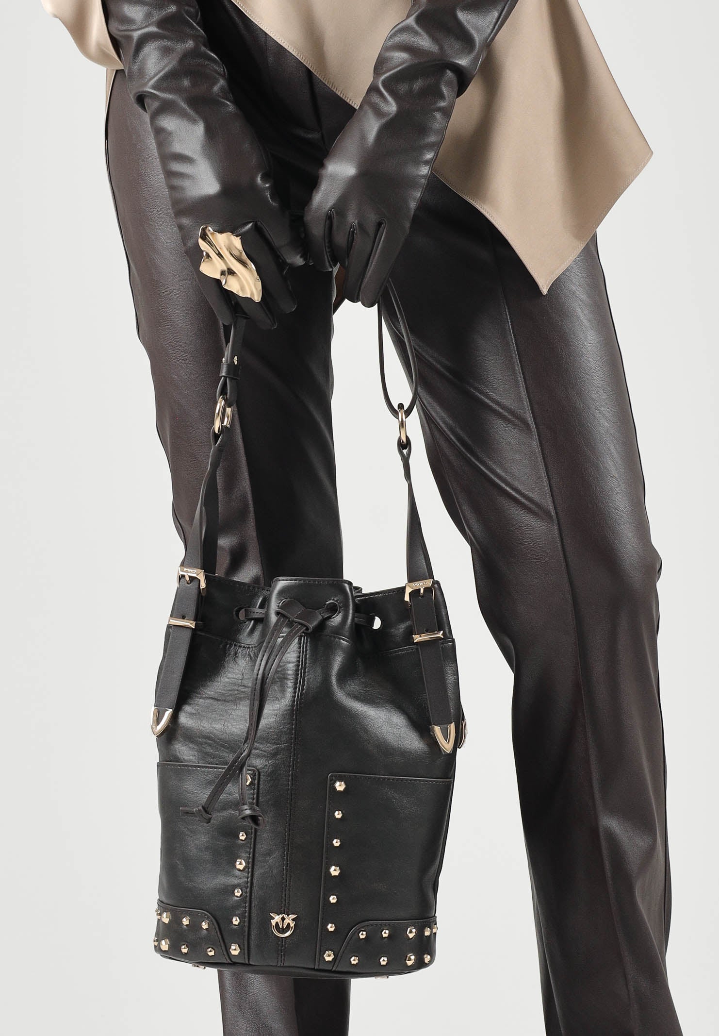 PINKO Borsa mini a tracolla dark brown-gold marrone scuro da donna  con finitura liscia 107652A3MA L64Y PINKO 