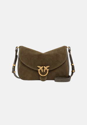PINKO Borsa a spalla LOVE SATCHEL CLASSIC verde oliva scuro da donna in suede scamosciata 107655A0F6 V65Q PINKO 