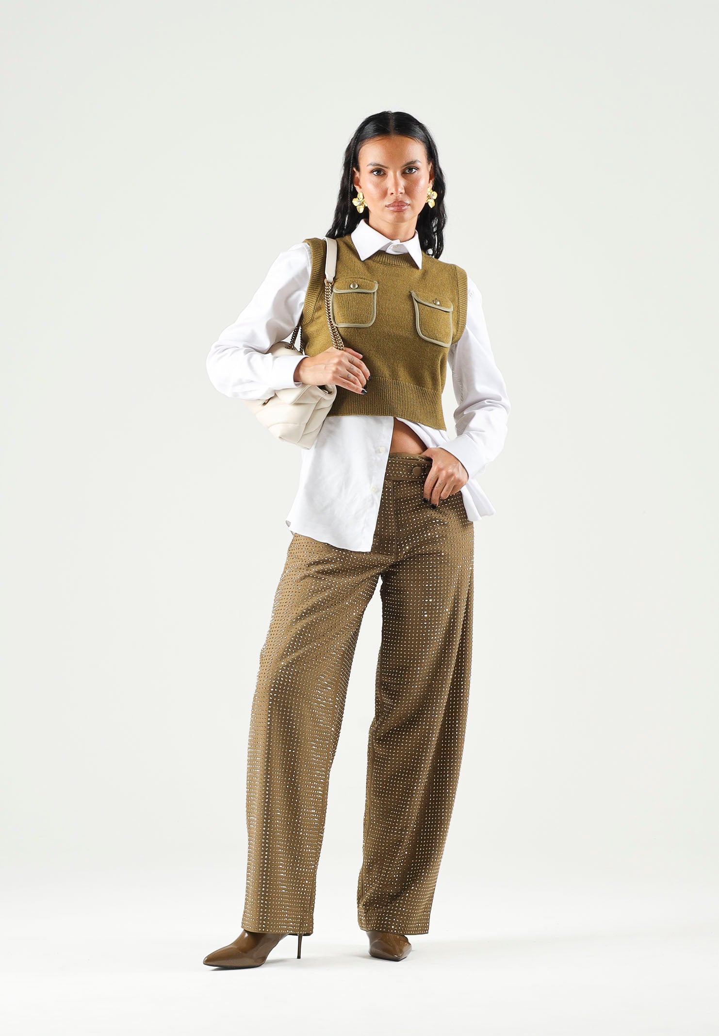 PINKO Pantaloni SOLOPACA PANTS Noce Cinereo, marrone da donna con linea barrel 107667A3M0 V67 PINKO 