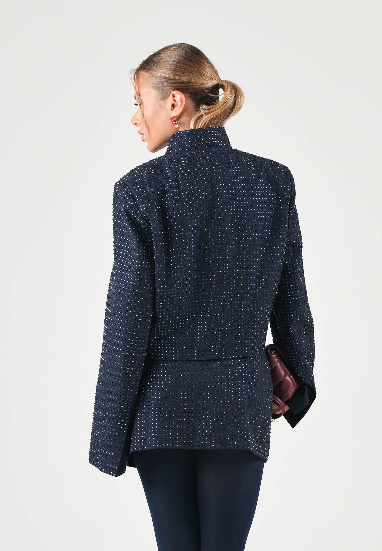 PINKO Giacca MORASCA monopetto blu da donna con applicazione di strass luminosi all-over e spalline imbottite 107673A3M0 G56 PINKO 