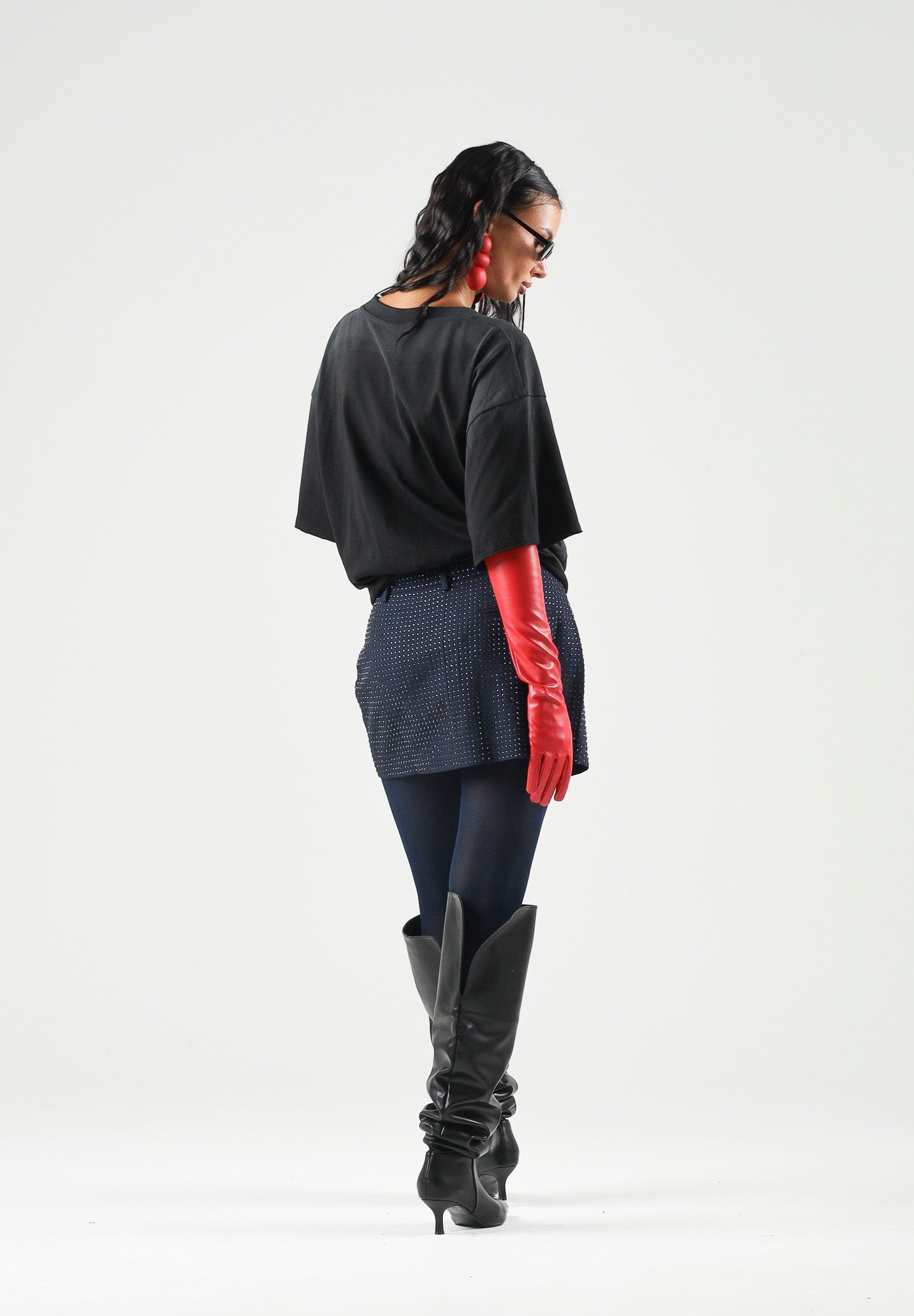 PINKO Gonna SOAVE SKIRT Blu Iride, da donna con applicazioni di strass all-over. 107674A3M0 G56 PINKO 
