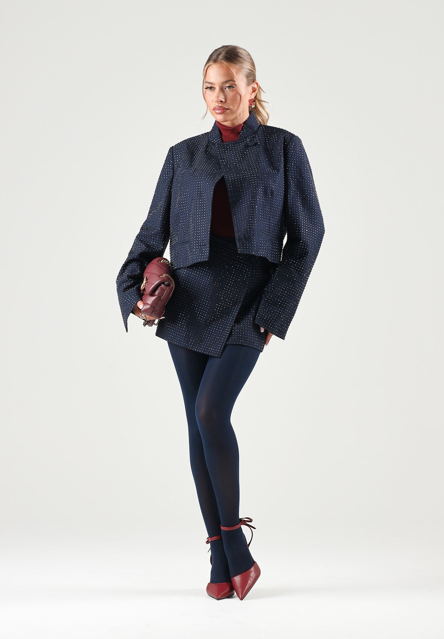 PINKO Gonna corta SOAVE SKIRT Blu Iride, da donna con applicazioni di strass all-over. 107674A3M0 G56 PINKO 