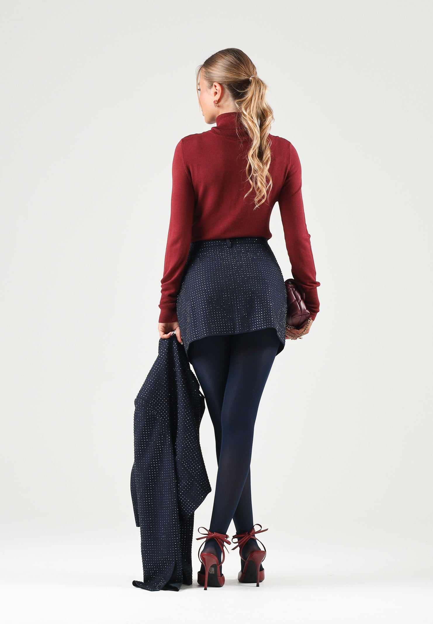 PINKO Gonna corta SOAVE SKIRT Blu Iride, da donna con applicazioni di strass all-over. 107674A3M0 G56 PINKO 