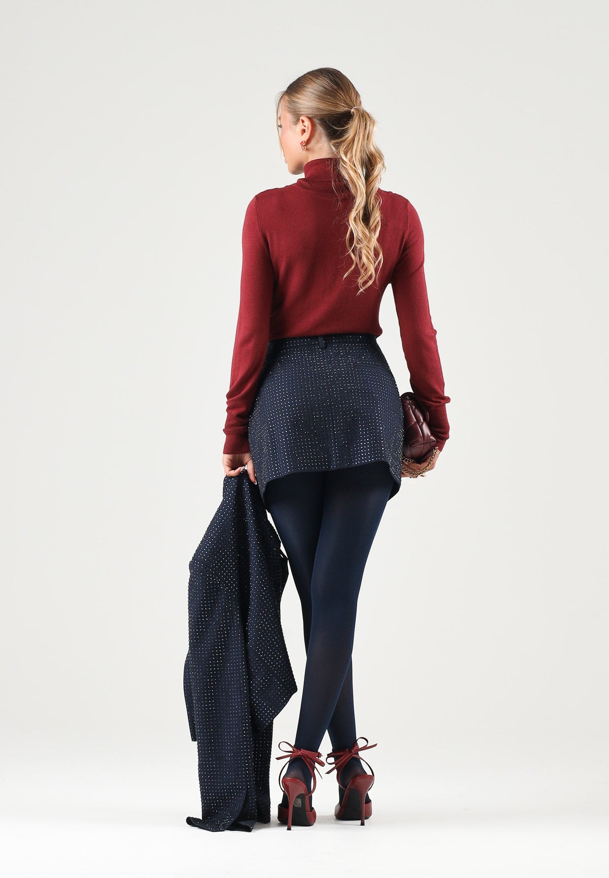 PINKO Gonna corta SOAVE SKIRT Blu Iride, da donna con applicazioni di strass all-over. 107674A3M0 G56 PINKO 