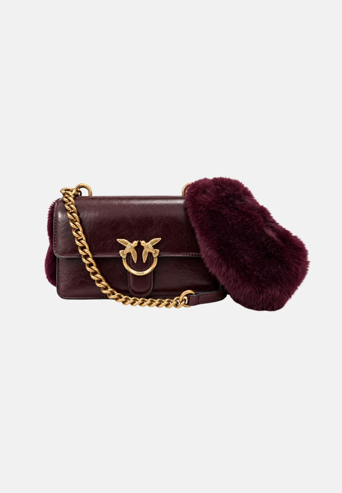 PINKO Borsa a tracolla LOVE ONE MINI borgogna bordeaux da donna con doppia tracolla, di cui una effetto pelliccia 107676A3LP W34Q PINKO 