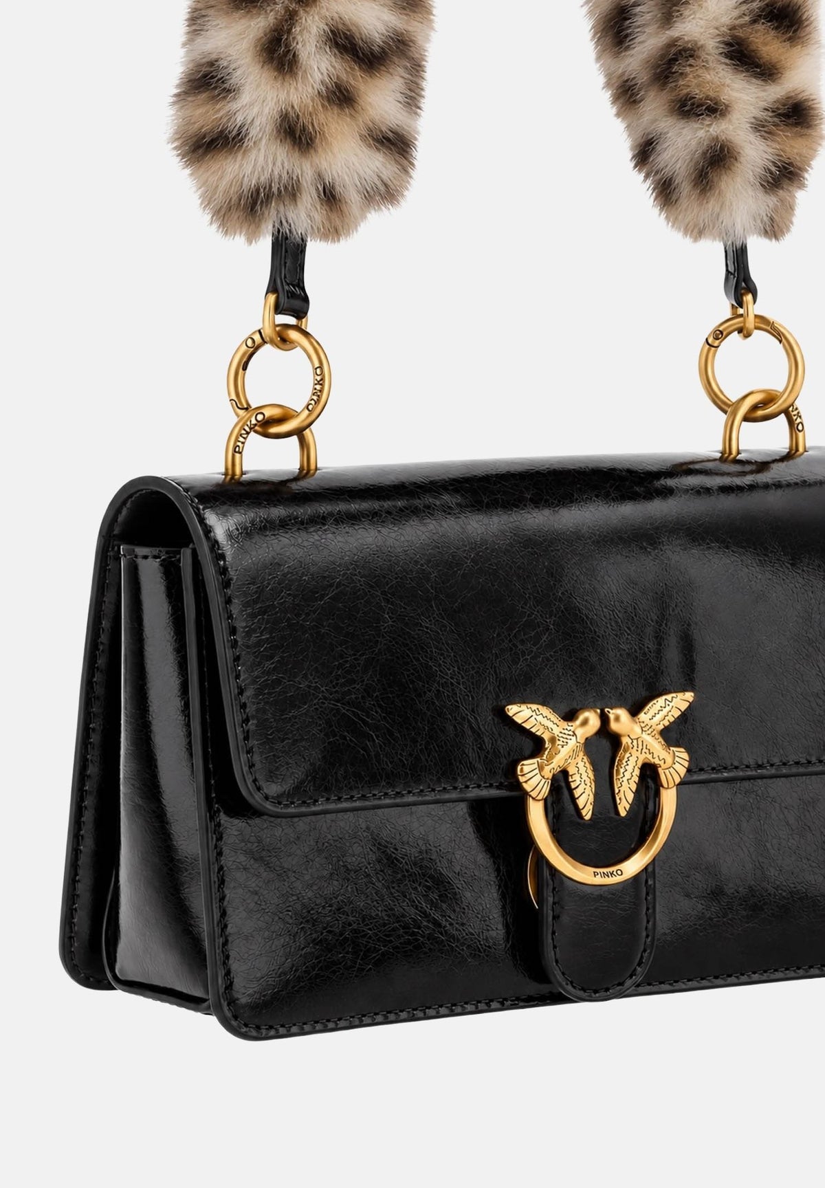 PINKO Borsa LOVE ONE MINI nera da donna con doppia tracolla, una in effetto pelliccia 107677A3LP ZM5Q PINKO 