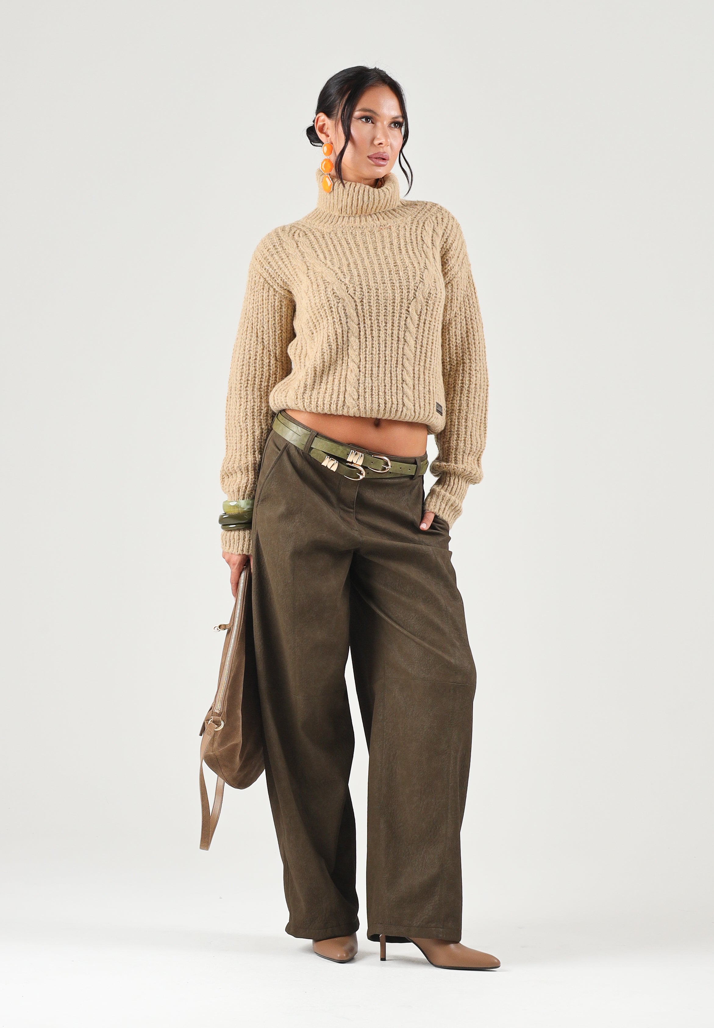 PINKO Pantaloni BAROLO verde faggiano per donna con tasche e chiusura frontale con bottone. 107710A3MD X51 PINKO 