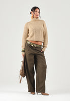 PINKO Pantaloni BAROLO verde faggiano per donna con tasche e chiusura frontale con bottone. 107710A3MD X51 PINKO 