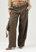 PINKO Pantaloni BAROLO verde faggiano per donna con tasche e chiusura frontale con bottone. 107710A3MD X51 PINKO 