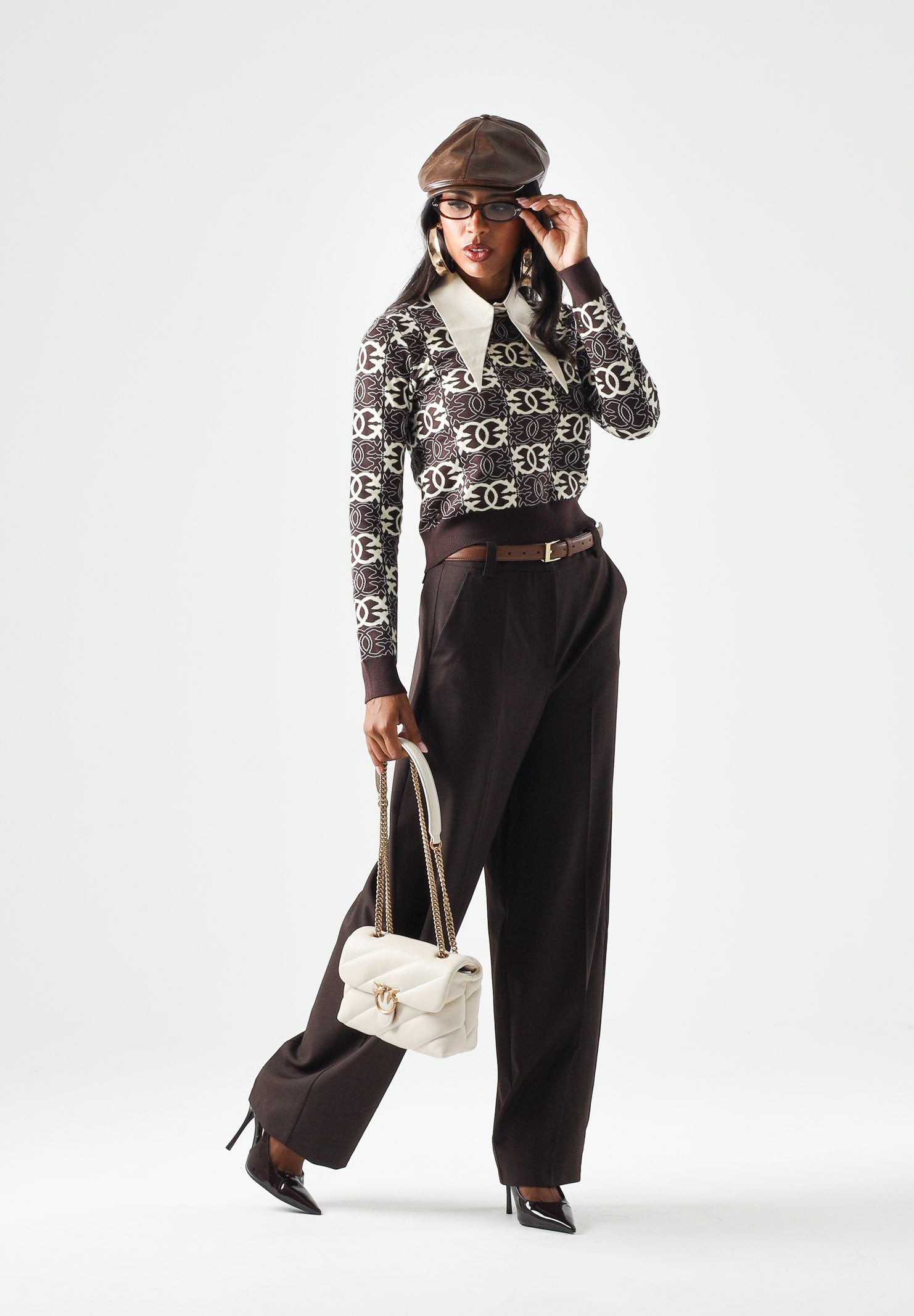 PINKO pantaloni BALBINO  Marrone Oltre da donna con gamba ampia. 107712A3MS M04 PINKO 