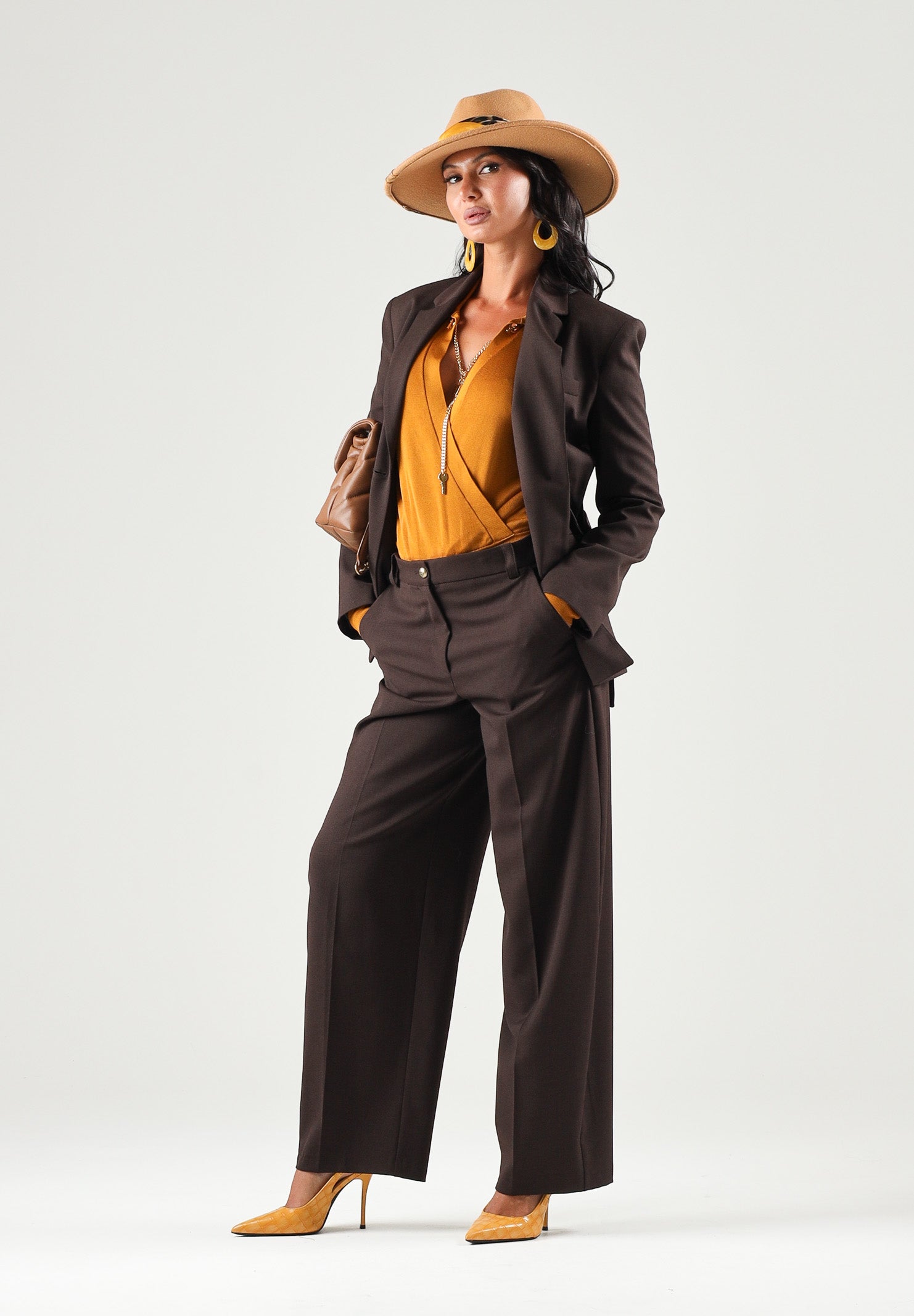 PINKO Pantaloni BALBINO marrone oltre da donna con gamba ampia. 107712A3MS M04 PINKO 