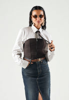 PINKO Top corsetto con zip frontale marrone da donna 107717A3MS M04 PINKO 