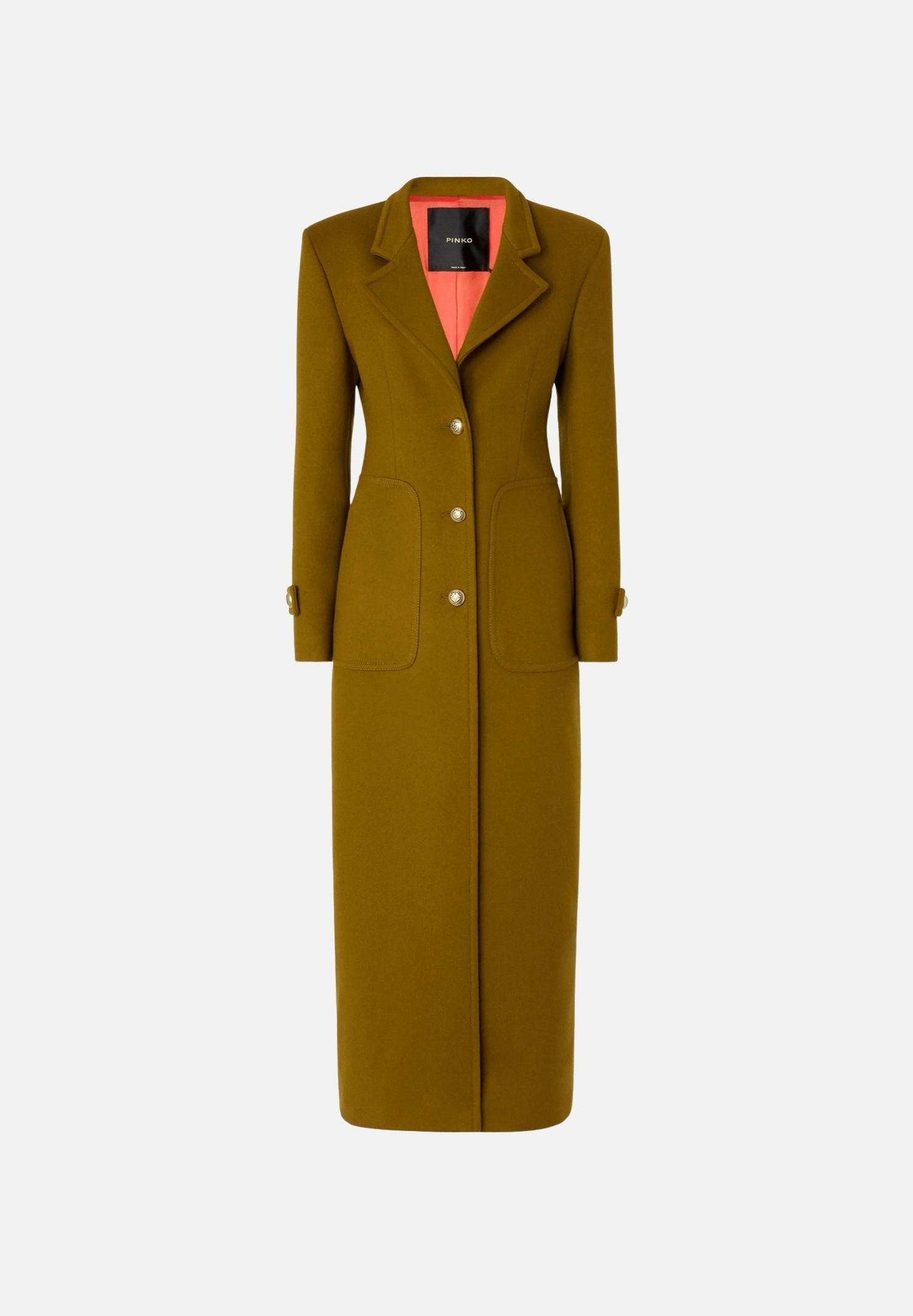 PINKO Verici Cappotto lungo misto  lana verde abete da donna con bottoni Love Birds.<BR/> 107783A3O3 V62 PINKO 