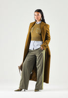 PINKO Verici Cappotto lungo misto  lana verde abete da donna con bottoni Love Birds.<BR/> 107783A3O3 V62 PINKO 
