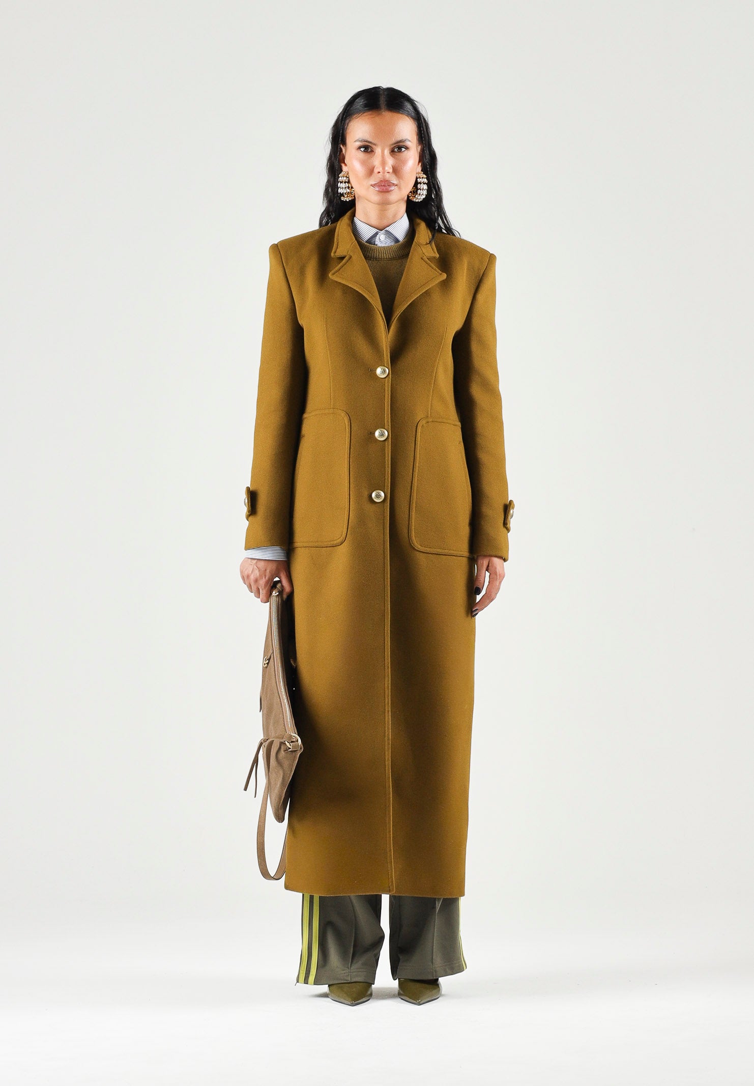PINKO Verici Cappotto lungo misto  lana verde abete da donna con bottoni Love Birds.<BR/> 107783A3O3 V62 PINKO 