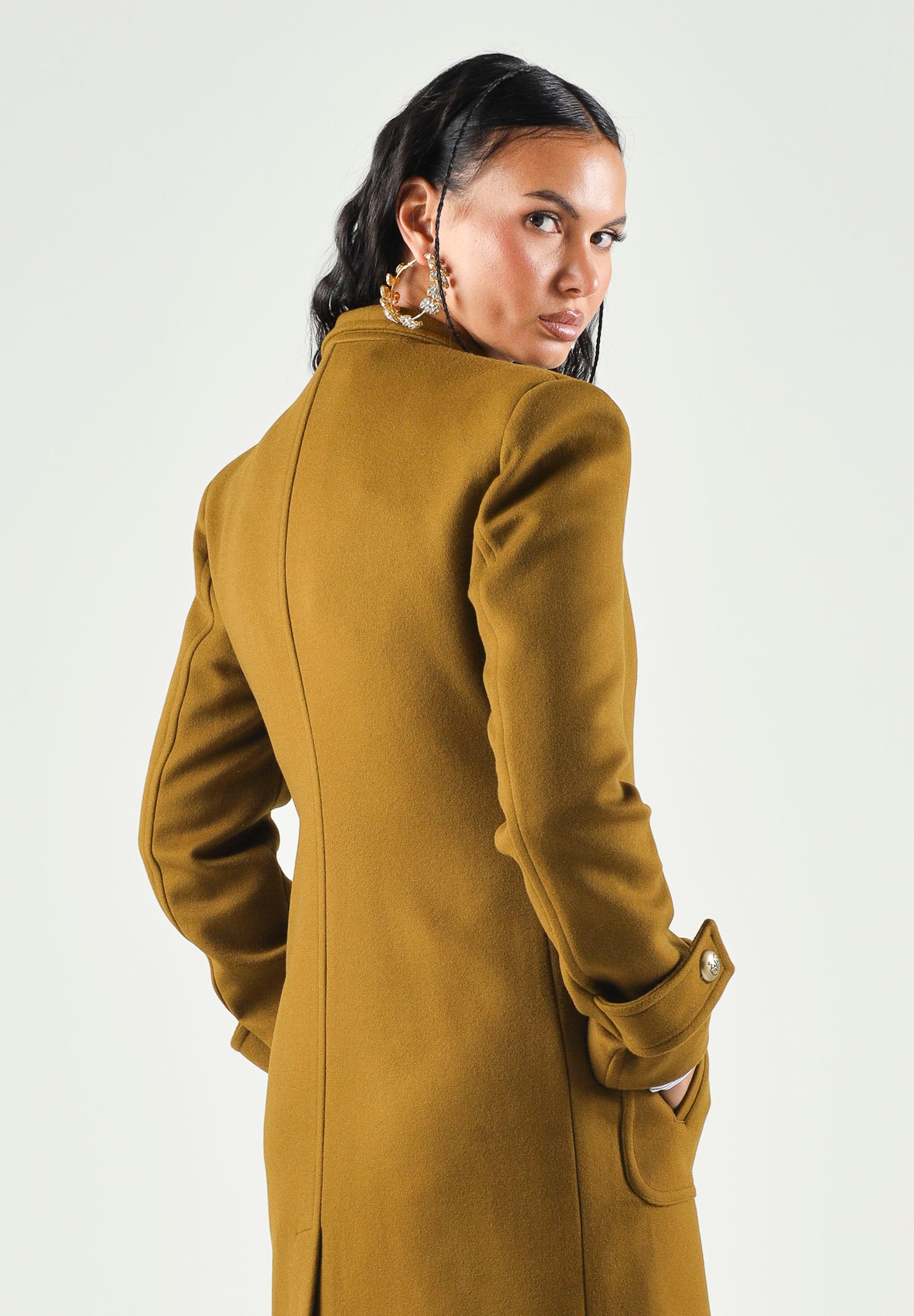 PINKO Verici Cappotto lungo misto  lana verde abete da donna con bottoni Love Birds.<BR/> 107783A3O3 V62 PINKO 