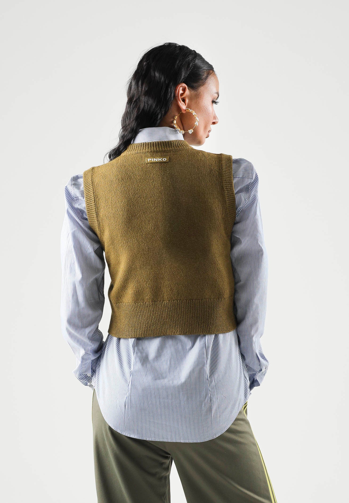 PINKO Gilet BELATO in maglia verde lucertola da donna  con tasche applicate 107799A3OH V63 PINKO 