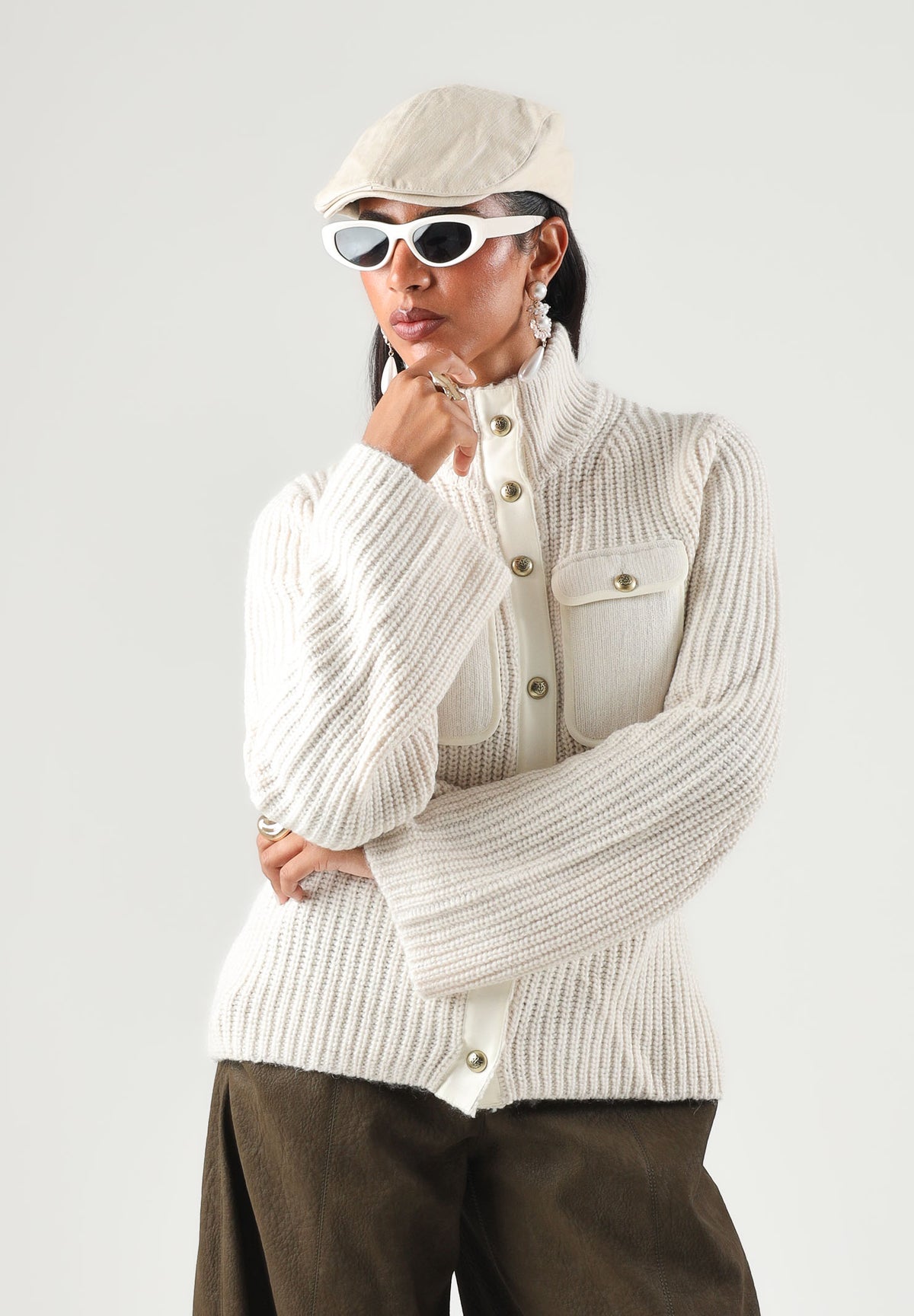 PINKO Cardigan PISPIGLIO bianco purezza per donna con bottoni metallici e taschini frontali 107802A3OH Z06 PINKO 