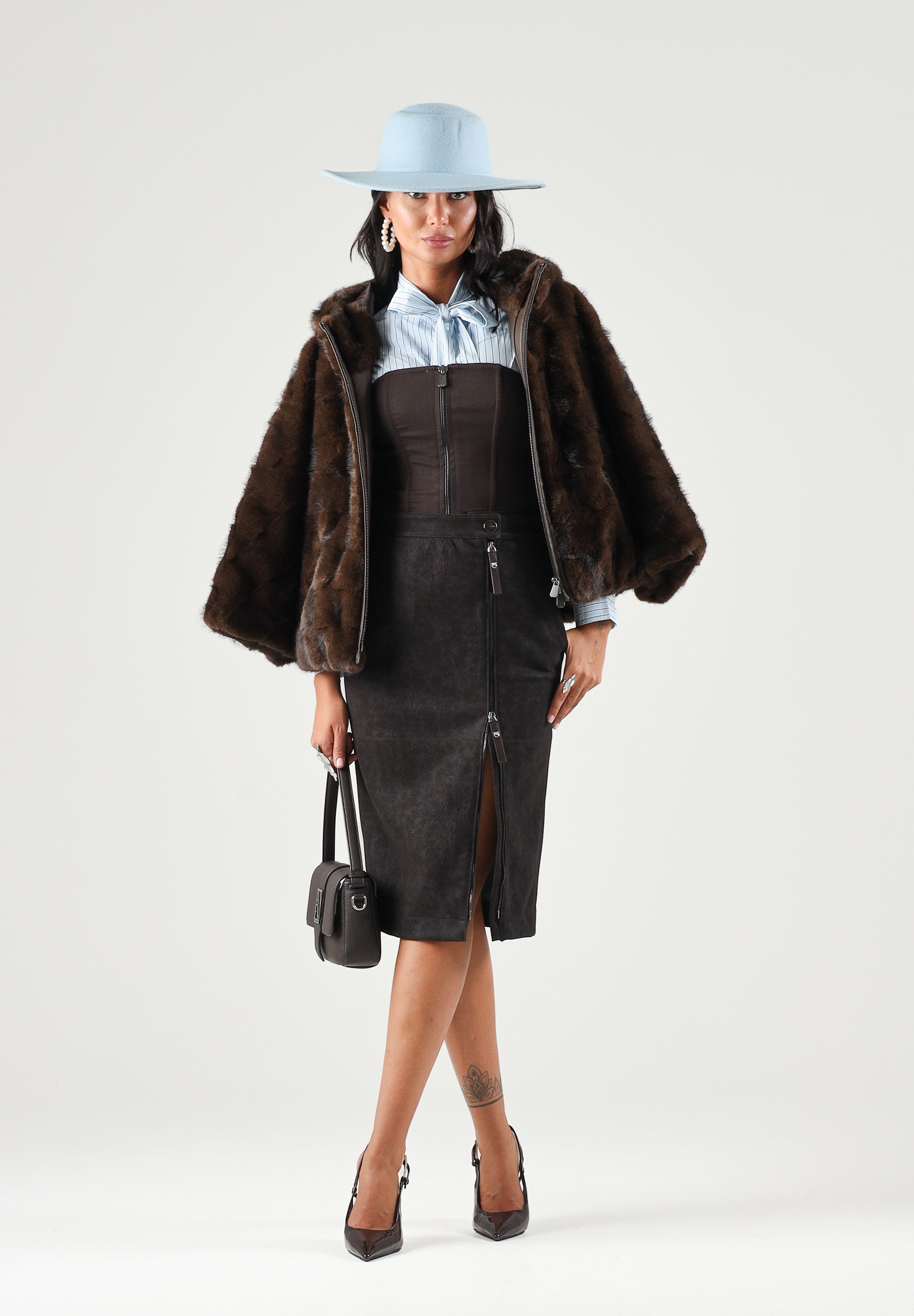 PINKO Gonna midi MONTIANO marrone oltre per donna con spacco frontale e zip con tiralampo Love Birds. 107806A3MD M04 PINKO 