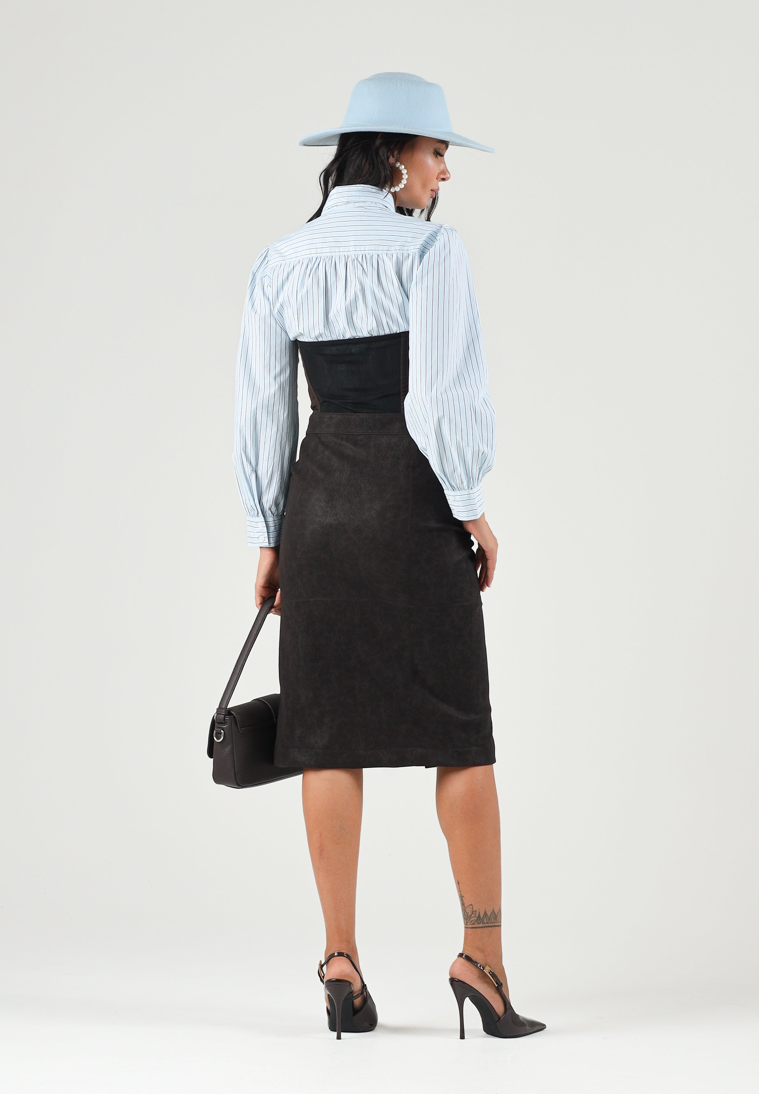 PINKO Gonna midi MONTIANO marrone oltre per donna con spacco frontale e zip con tiralampo Love Birds. 107806A3MD M04 PINKO 