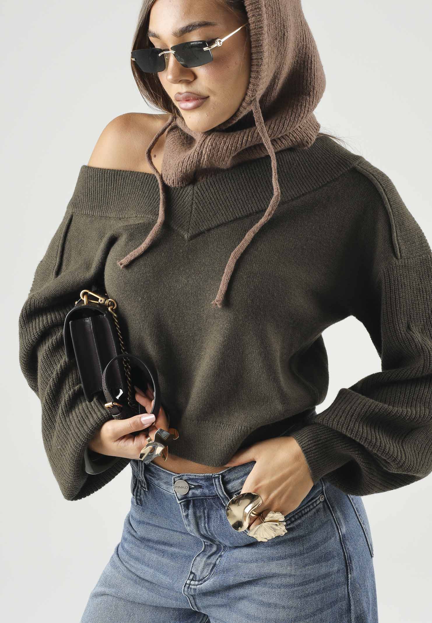 PINKO Maglia RINGHIO PULL verde militare, verde, donna. 107874A3P4 X18 PINKO 