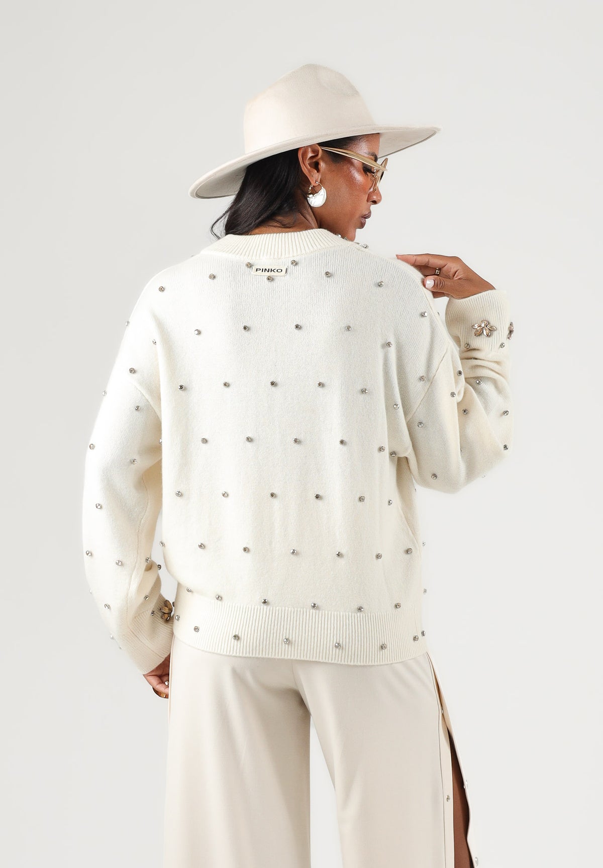 PINKO Maglia PIGOLIO bianco purezza da donna con applicazioni 107878A3P5 Z06 PINKO 